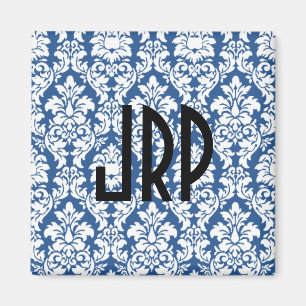 Monogrammed Blue Damask Magnet