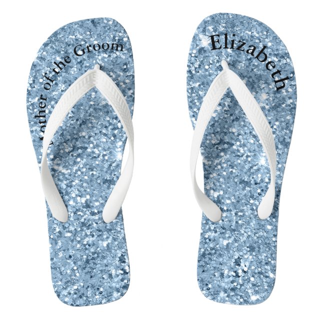 Monogrammed Blue Glitter Mother of Bride Groom  Flip Flops (Footbed)