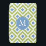 Monogrammed Blue Green Diamond Ikat Pattern iPad Mini Cover<br><div class="desc">Stylish and chic design features a colourful and trendy diamonds ikat pattern and can be personalized with your monogram,  initial,  name,  or any text of your choice.</div>
