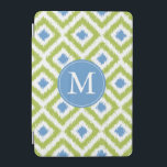 Monogrammed Blue Green Diamond Ikat Pattern iPad Mini Cover<br><div class="desc">Stylish and chic design features a colourful and trendy diamonds ikat pattern and can be personalized with your monogram,  initial,  name,  or any text of your choice.</div>