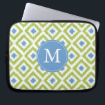 Monogrammed Blue Green Diamond Ikat Pattern Laptop Sleeve<br><div class="desc">Stylish and chic design features a colourful and trendy diamonds ikat pattern and can be personalized with your monogram,  initial,  name,  or any text of your choice for a perfect custom gift!</div>