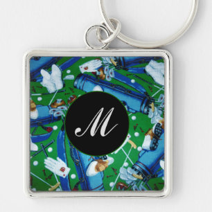 Monogrammed Blue & Green Golfing Key Chains