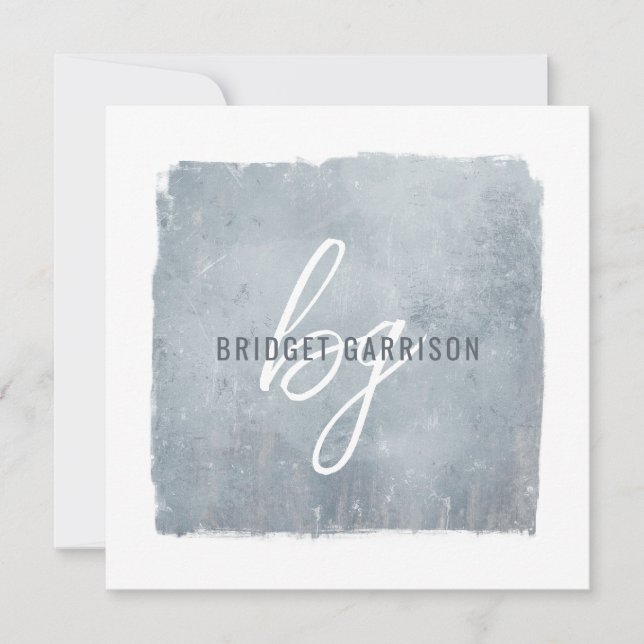 Monogrammed Blue Grey Brush Painted Card (Front)