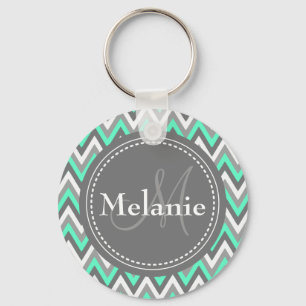 Monogrammed Blue & Grey Chevron Pattern Keychain