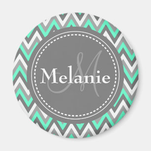 Monogrammed Blue & Grey Chevron Pattern Magnet
