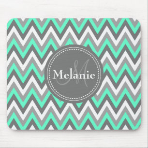 Monogrammed Blue & Grey Chevron Pattern Mouse Pad
