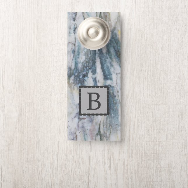 Monogrammed Blue Grey Marble Door Hanger (On Knob)