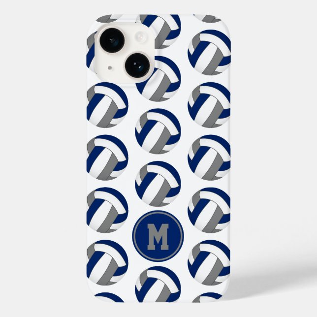 Monogrammed blue grey volleyballs pattern Case-Mate iPhone case (Back)