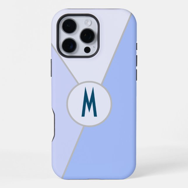 Monogrammed Blue Modern Geometric Colour Block iPhone Case (Back)