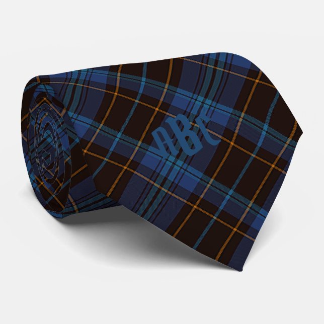 Monogrammed Blue, Purple & Gold Plaid Tie (Rolled)