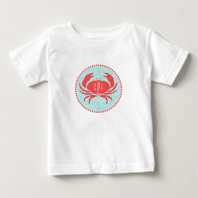 Monogrammed Blue+ Red Crab Romper (Front)