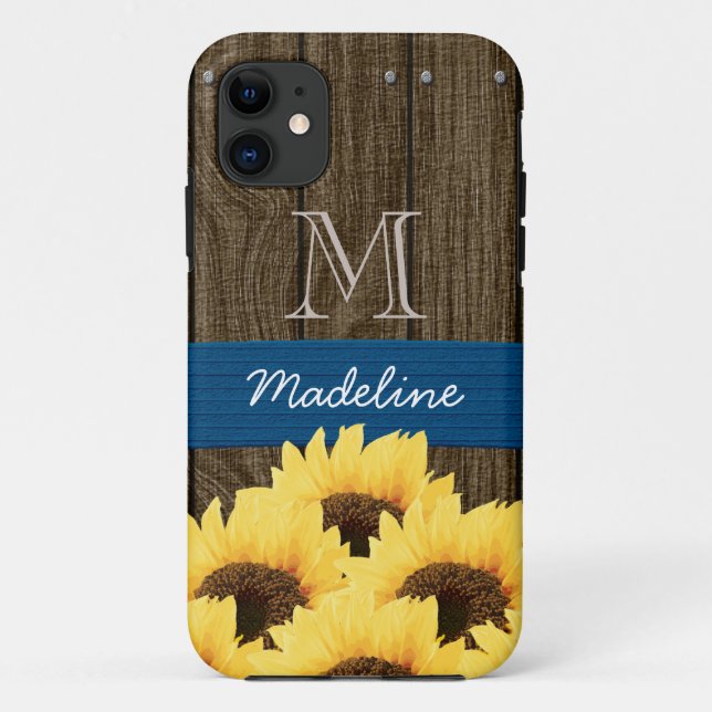 MONOGRAMMED BLUE RUSTIC SUNFLOWER Case-Mate iPhone CASE (Back)