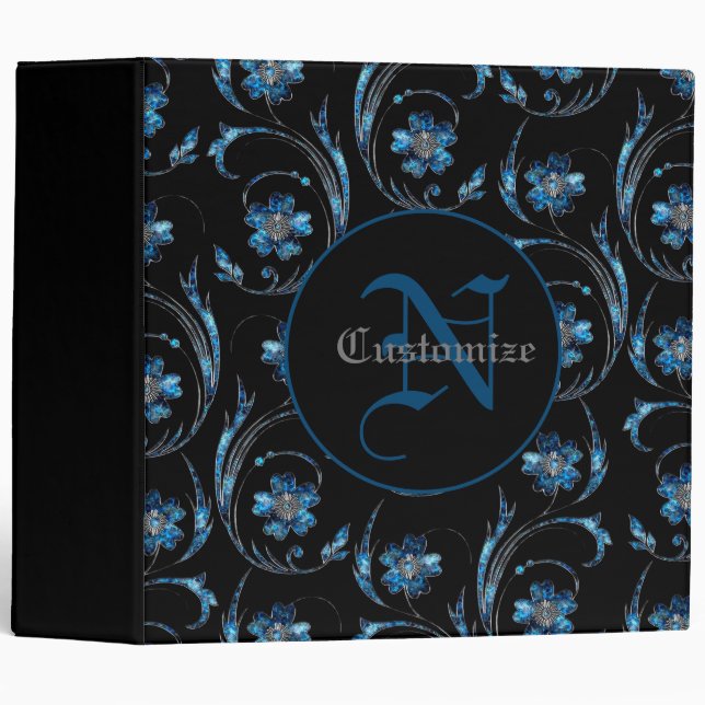 Monogrammed Blue Shimmer Floral 2 Binder (Front/Spine)