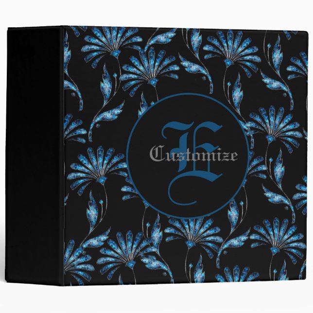 Monogrammed Blue Shimmer Floral  Binder (Front/Spine)