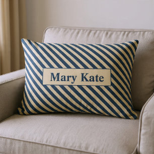 Monogrammed Blue/Vanilla Stripes Lumbar Pillow