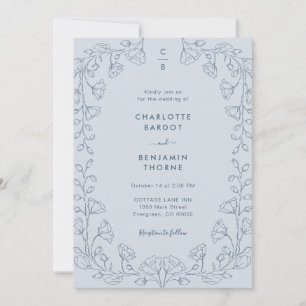 Monogrammed Blue Wedding Invitation