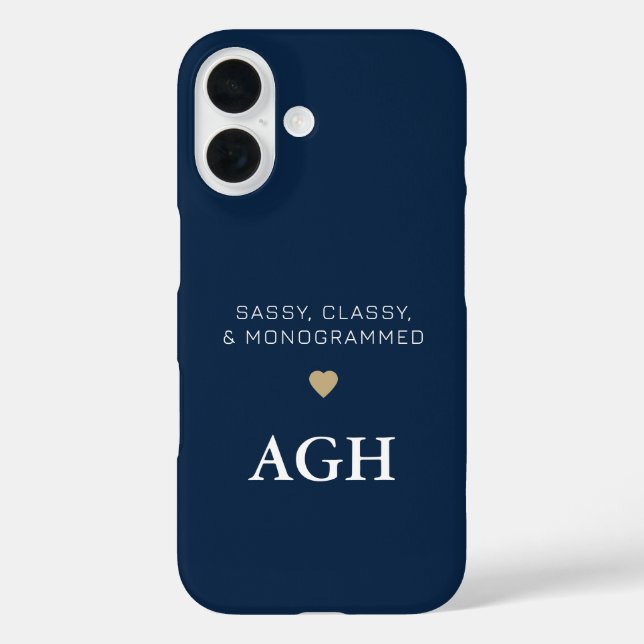 Monogrammed Blue White Funny Typography Gold Heart Case-Mate iPhone Case (Back)