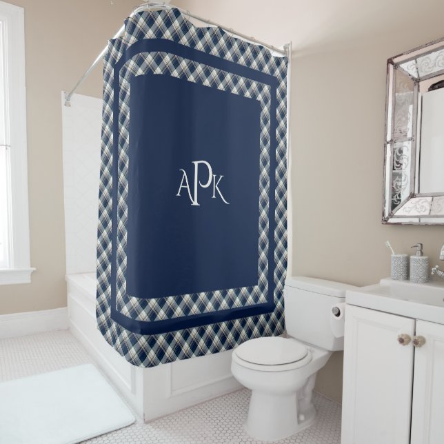 Monogrammed Blue, White, Multi Thread Plaid (In Situ)