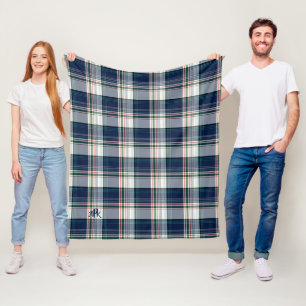 Monogrammed Blue & White Multi Thread Plaid Fleece Blanket