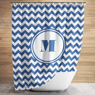 Monogrammed Blue White Striped Chevron Pattern