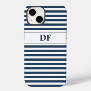 Monogrammed Blue/White Stripes Case-Mate iPhone 14 Case