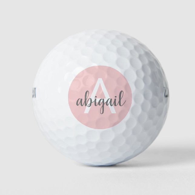 Monogrammed Blush Pink Add Your Own Name Golf Balls (Front)