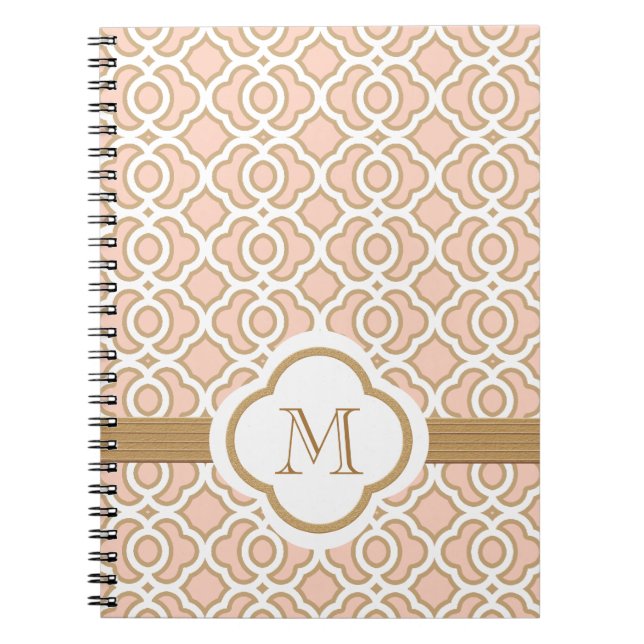 Monogrammed Blush Pink and Gold Moroccan Notebook (Front)