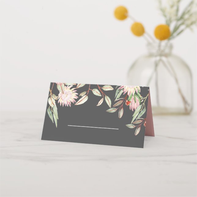 Monogrammed Blush Pink Australian Flowers Wedding Place Card (Front)