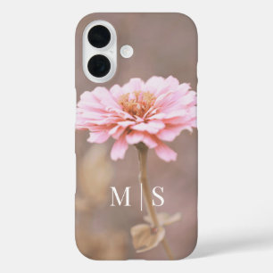 Monogrammed Blush Pink Montana Wildflower iPhone 16 Case