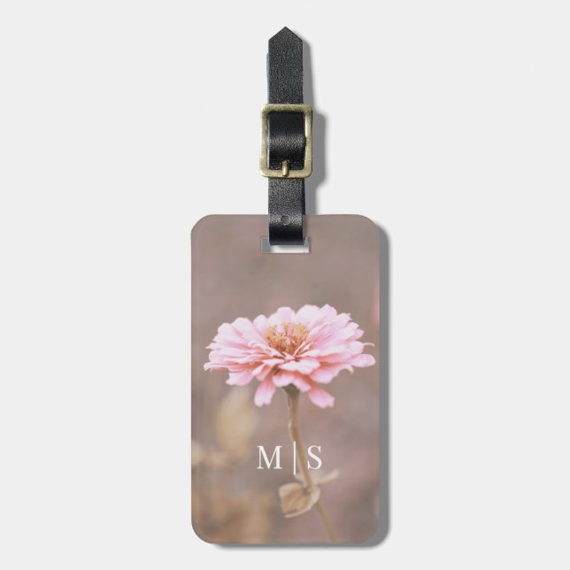 Monogrammed Blush Pink Montana Wildflower Luggage Tag (Front Vertical)