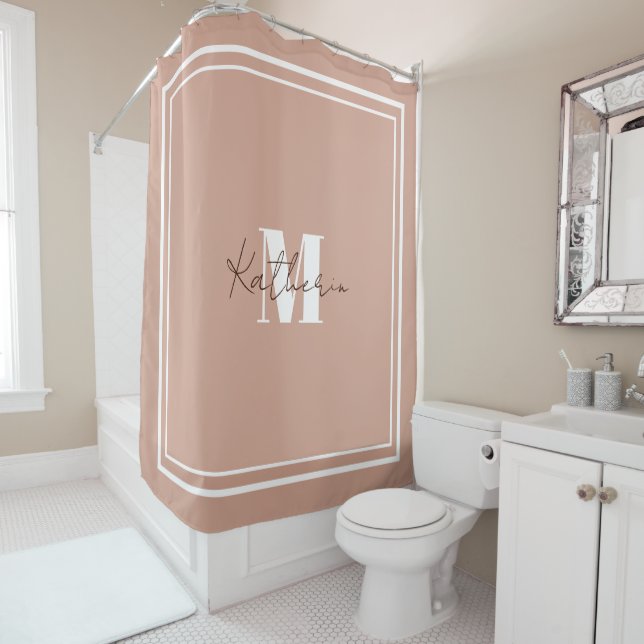 Monogrammed Blush Pink Shower Curtain Colour D3A59 (In Situ)