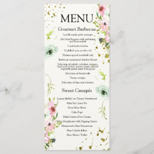 Monogrammed Blush & White roses & gold splashes  Menu