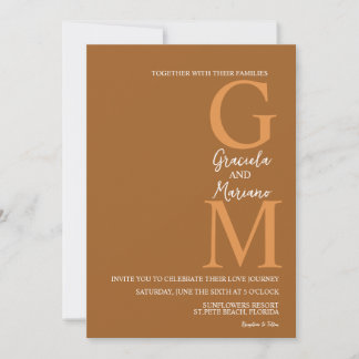 Monogrammed Bohemian Terracotta Brown Wedding Invitation
