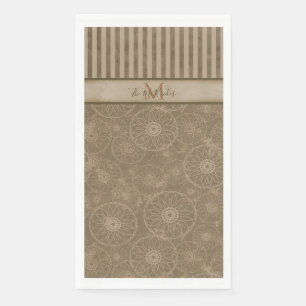 Monogrammed Boho Beige and Brown Geometric Stripe Napkin