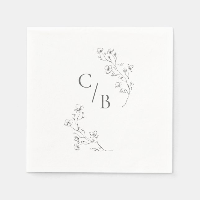 Monogrammed Boho Cherry Blossom Floral Wedding Napkin (Front)