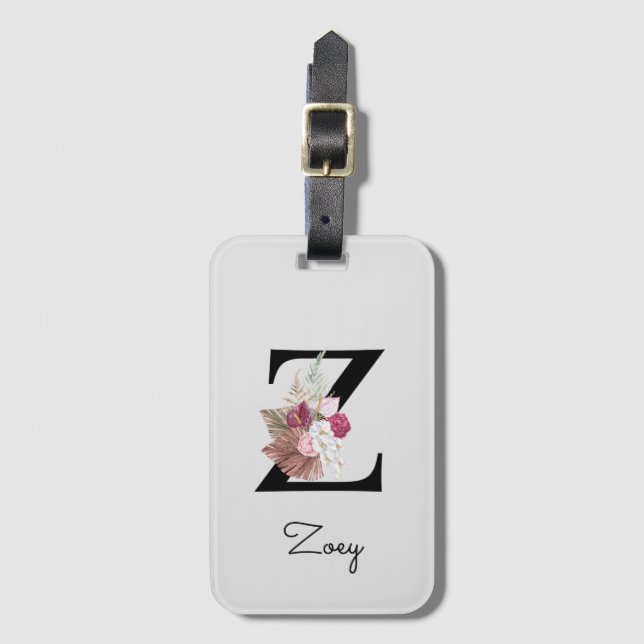 Monogrammed Boho Flowers Initial Z Luggage Tag (Front Vertical)