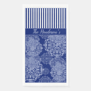 Monogrammed Boho Moody Blues Mandalas and Stripes Napkin