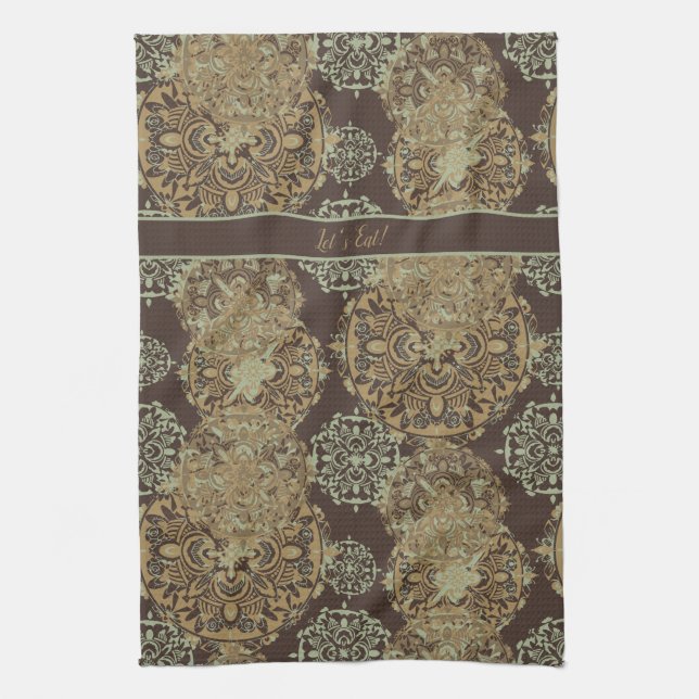 Monogrammed Boho Moody Mandalas Kitchen Towel (Vertical)