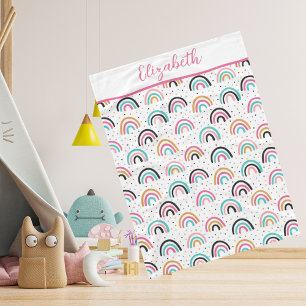 Monogrammed Boho Rainbows Pink Teal Orange  Fleece Blanket