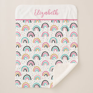 Monogrammed Boho Rainbows Pink Teal Orange  Sherpa Blanket