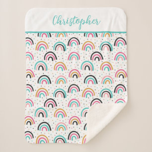 Monogrammed Boho Rainbows Teal Orange  Sherpa Blanket