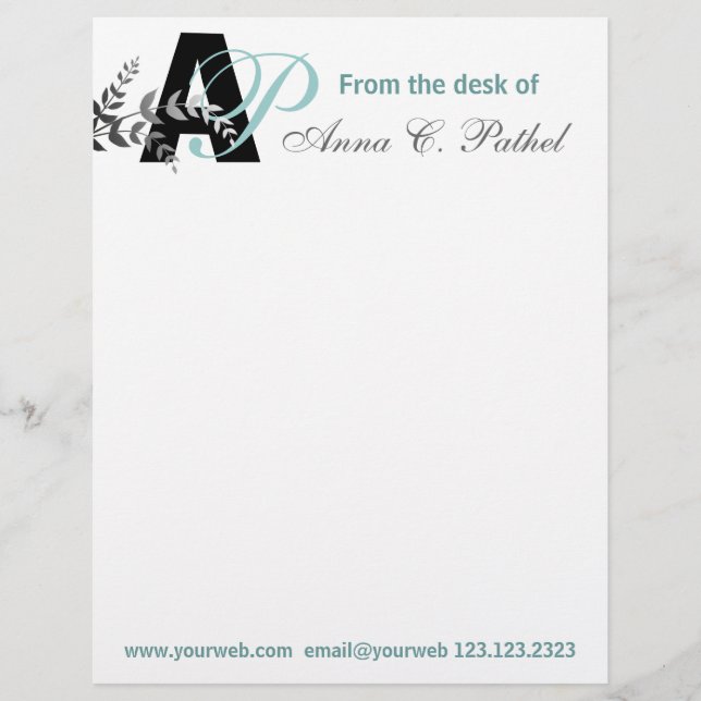 Monogrammed Bold Initials Personalized Business Letterhead (Front)