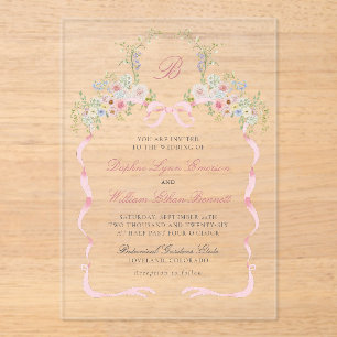 Monogrammed Bows and Florals Wedding Acrylic Invitations