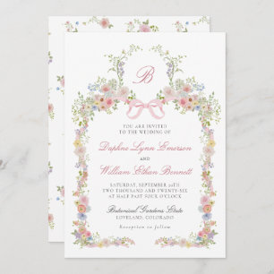Monogrammed Bows and Wildflowers Wedding Invitation