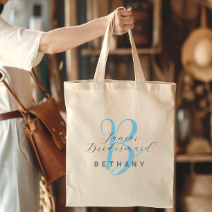 Monogrammed Bridesmaid Initial Aqua Blue Tote Bag