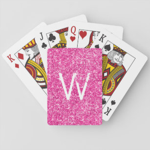 Monogrammed Bright Pink Glitter Playing Cards