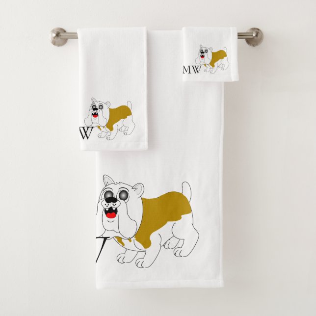 Monogrammed British Bulldog Design Bath Towel Set (Insitu)