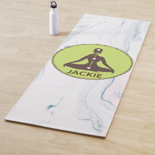 Monogrammed Brown And Green Yoga Pose Silhouette Mat