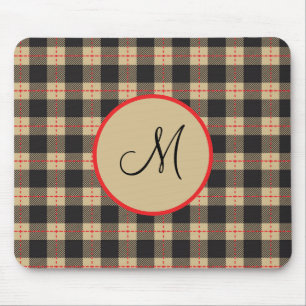Monogrammed Brown Black and Red Buffalo Plaid Mouse Pad