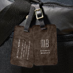 Monogrammed Brown Faux Leather Texture Luggage Tag<br><div class="desc">Monogrammed Brown Faux Leather Texture Print Luggage Tag</div>